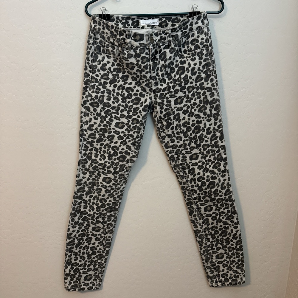 LOFT Black and cream Leopard Print Skinny Jeans